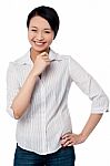 Casual Young Chinese Girl, Smiling Portrait Stock Photo