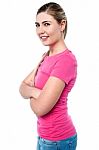 Casual Young Girl Posing, Arms Crossed Stock Photo