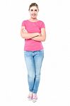 Casual Young Girl Posing, Arms Crossed Stock Photo