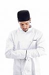 Caucasian Chef Looking Downwards Stock Photo