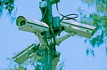 Cctv Cameras Installed At The Intersection Stock Photo