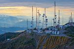 Central America, Panama, Chiriqui Province, Telecom Towers On Su Stock Photo