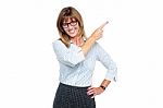 Charming Business Professional Pointing Away Stock Photo