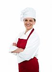 Cheerful Confident Female Chef Stock Photo