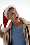 Cheerful Male With Christmas Hat Stock Photo