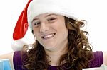 Cheerful Woman With Santa Cap Stock Photo