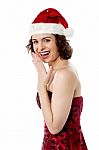 Cheerful Young Female Santa Laughing Stock Photo