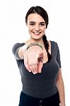 Cheerful Young Girl Pointing You Out Stock Photo