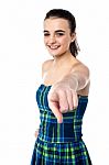 Cheerful Young Girl Pointing You Out Stock Photo