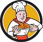 Chef Cook Roast Chicken Dish Circle Cartoon Stock Photo