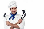 Chef Holding Kitchen Essentials Stock Photo