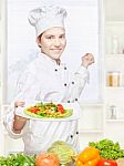 Chef Offering Vegetarian Meal Stock Photo