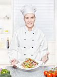 Chef Offering Vegetarian Meal Stock Photo