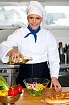 Chef Preparing The Vegetable Salad Stock Photo