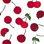 Cherry Seamless Pattern By Hand Drawing On White Backgrounds Stock Photo