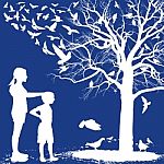 Children, Birds And Tree Stock Photo