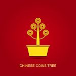 Chinese Coins Tree Pot Stock Photo