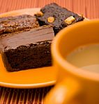 Chocolate Brownie With Coffee Stock Photo