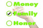 Choosing Between Money, Honor And Family - Illustration Stock Photo