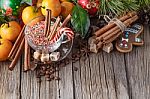 Christmas Dinner On Rustic Table Stock Photo