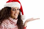 Christmas Girl Showing Gesture Stock Photo