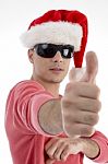 Christmas Male Showing Thumb Up Stock Photo