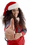 Christmas Woman Showing Thumb Up Stock Photo