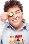 Chubby Man With Fresh Salad Stock Photo