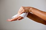 Clean Hands With Wet Wipes Stock Photo