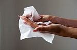 Cleaning Fingers With Wet Wipes Stock Photo