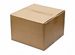 Close Brown Paper Box On White Stock Photo