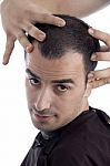 Close Up Of Man Getting Head Massage Stock Photo