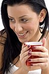 Close Up Of Smiling Female Holding Coffee Mug Stock Photo