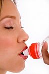 Close Up Of Woman Drinking Water Stock Photo