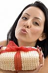 Close Up Of Woman Posing With Scrubber Stock Photo