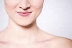 Close Up  Shot Of Woman Face And Bare Shoulders Stock Photo