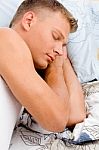 Close View Of Sleeping Young Male Stock Photo