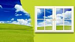 Closed Window With Green Nature Stock Photo