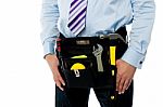 Closeup Image Of Handyman Tool Belt Stock Photo