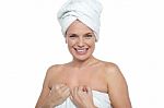 Closeup Portrait Of Young Beautiful Woman After Bath Stock Photo