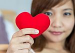 Closeup Women Show With Heart Shape In Hands Stock Photo