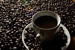 Coffe Beans And Cup Stock Photo