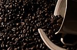 Coffe Beans And Cup Stock Photo