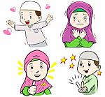 Collection Of Muslim Kids Cartoon Stock Photo