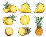 Collection Pineapple Isolated On The White Background Stock Photo