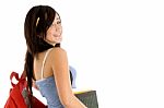 College Girl Holding Bag And Books Stock Photo