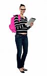 College Girl Using Tablet Pc Stock Photo