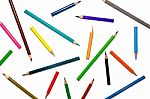 Color Pencil And Pencil On White Background Stock Photo