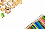 Color Pencil And Pencil On White Background Stock Photo