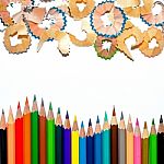 Color Pencil And Pencil On White Background Stock Photo